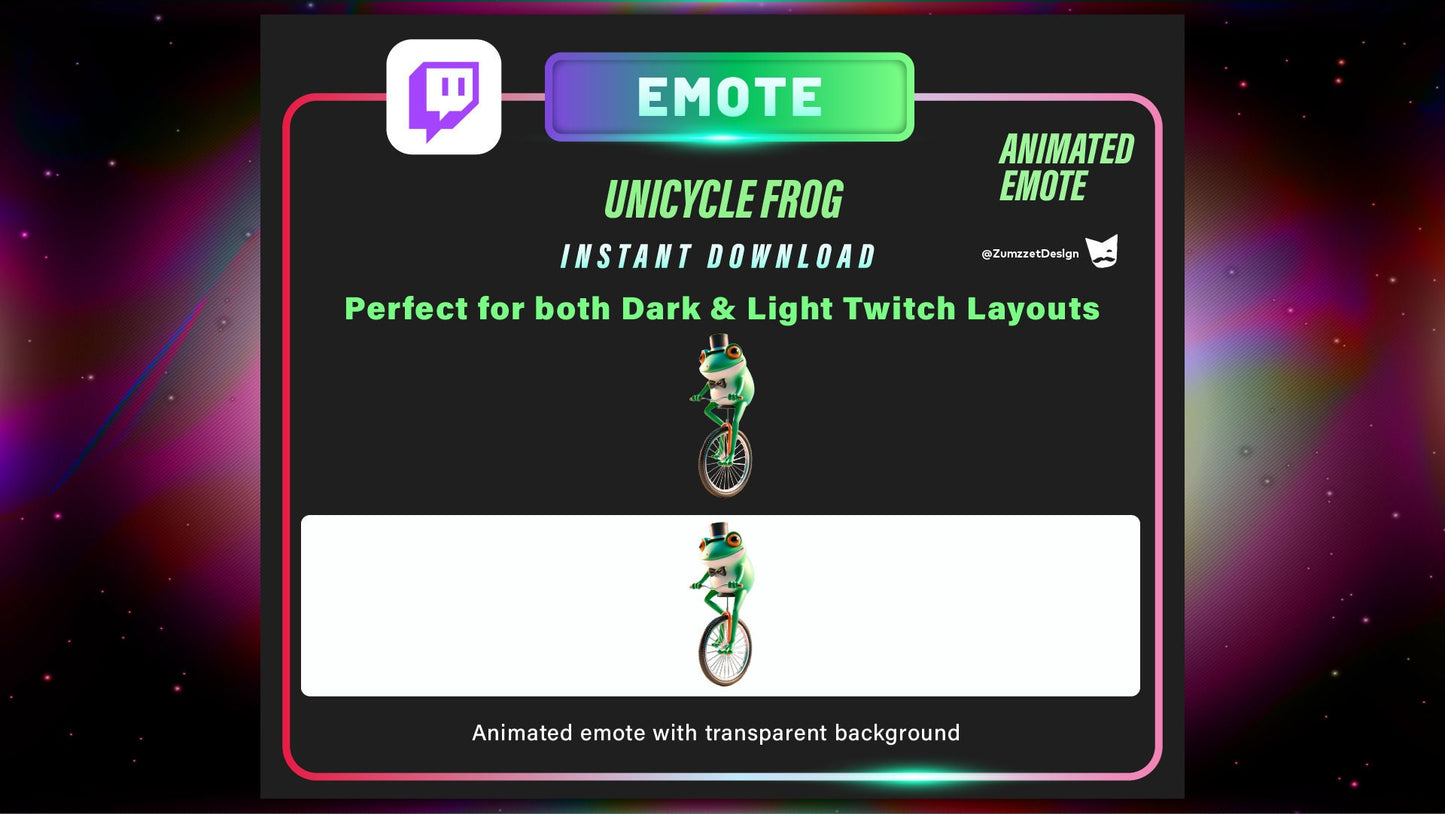ANIMATED Unicycle Frog Emote for Twitch, Streamer, Gaming, Streaming, Toad Stream Emotes, Gamer Emotes, Green Froggy Emote