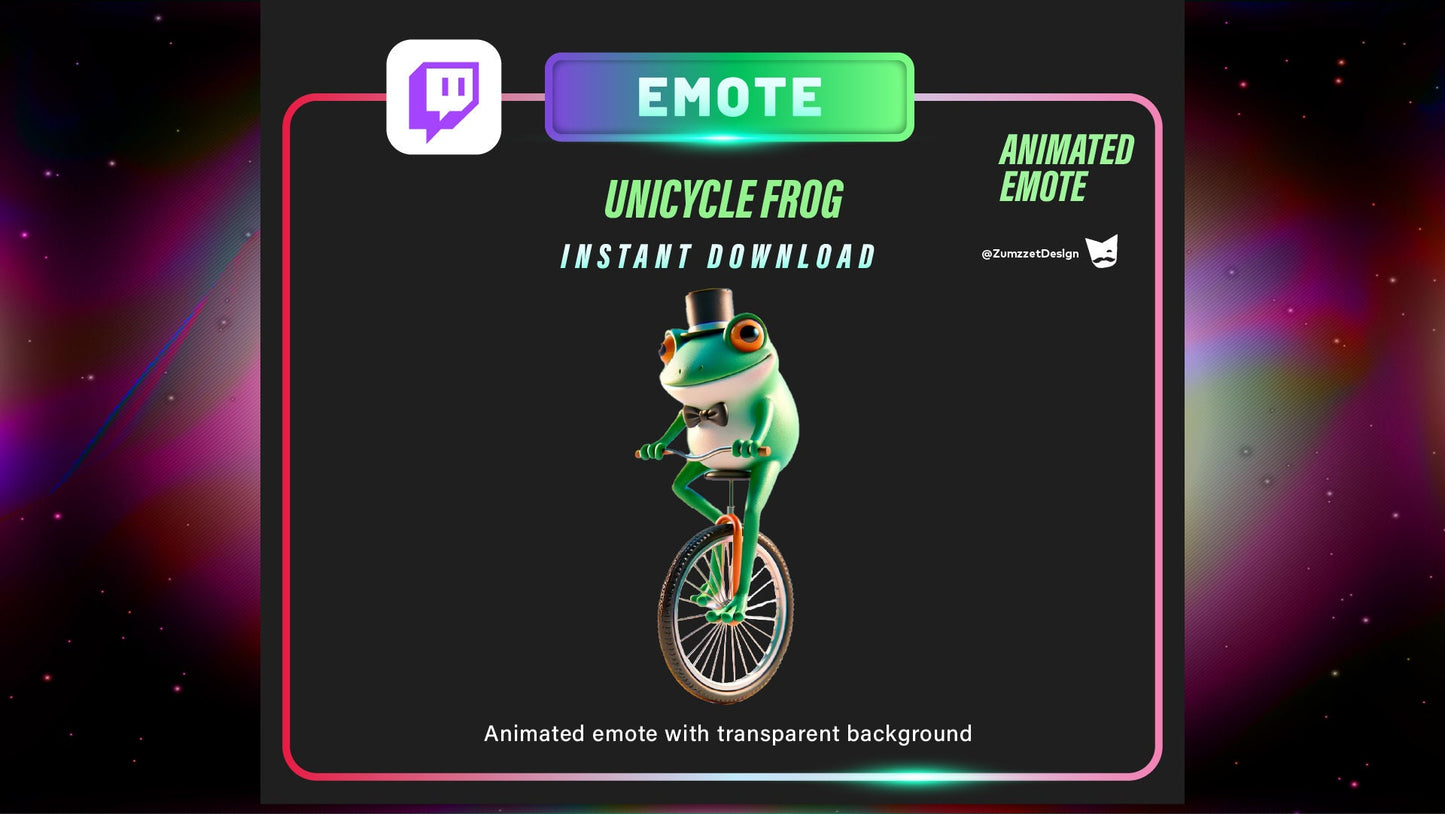 ANIMATED Unicycle Frog Emote for Twitch, Streamer, Gaming, Streaming, Toad Stream Emotes, Gamer Emotes, Green Froggy Emote