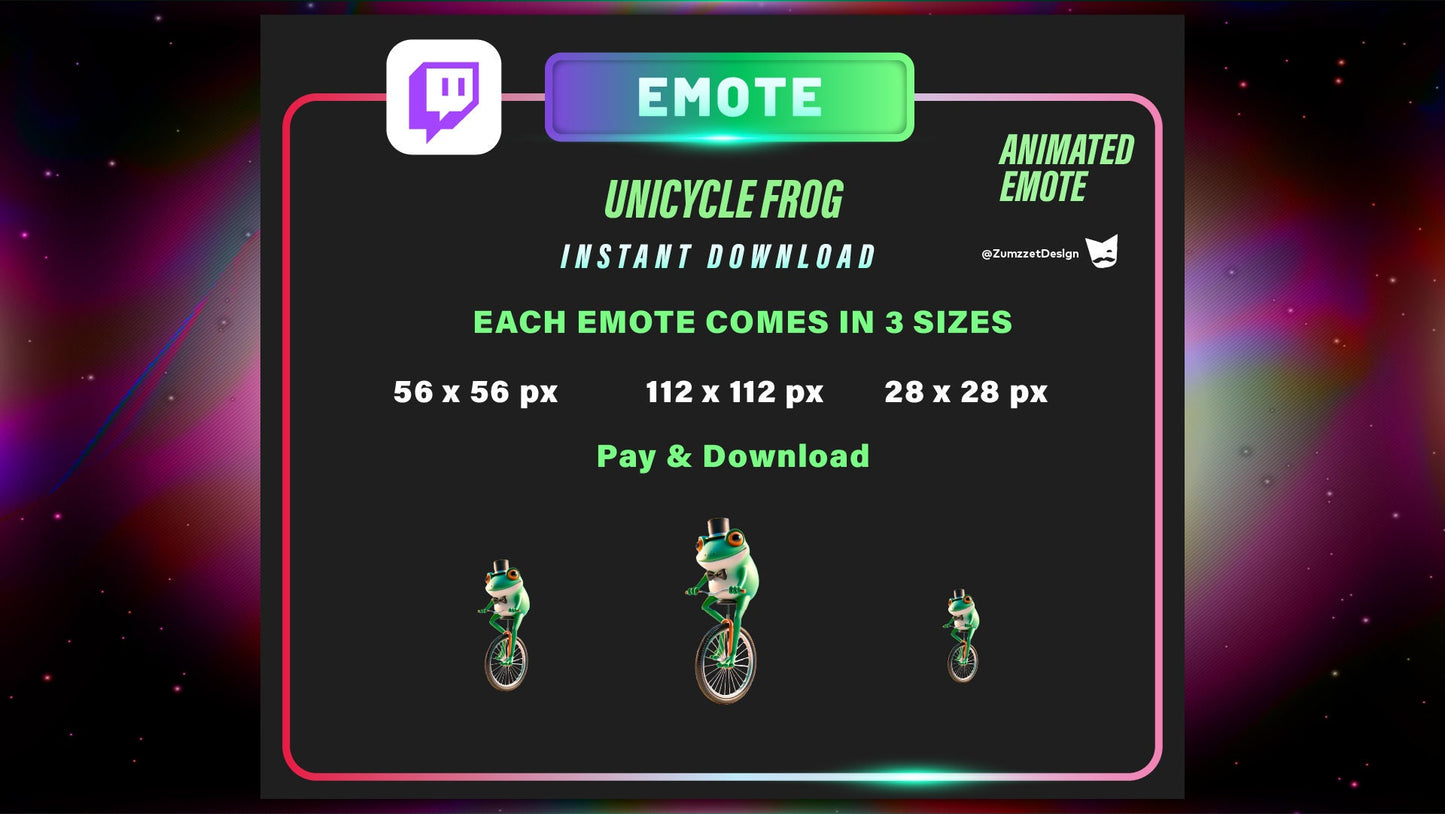 ANIMATED Unicycle Frog Emote for Twitch, Streamer, Gaming, Streaming, Toad Stream Emotes, Gamer Emotes, Green Froggy Emote