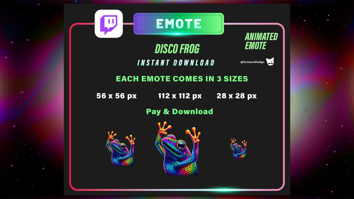 ANIMATED Neon Disco Frog Emote for Twitch, Streamer, Gaming, Streaming, Stream Emotes, Gamer Emote, Glowing Emote, Dancing Emote
