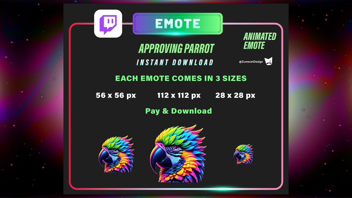 ANIMATED Parrot Emote for Twitch, Streamer, Gaming, Streaming, Stream Emotes,  Reaction Emote, Bird Emote, Neon Emote
