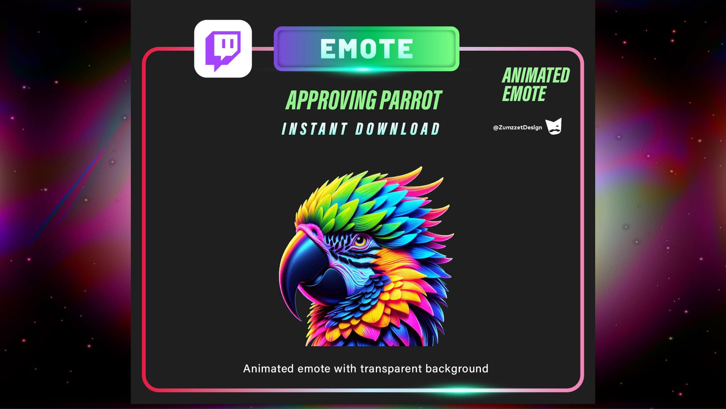 ANIMATED Parrot Emote for Twitch, Streamer, Gaming, Streaming, Stream Emotes,  Reaction Emote, Bird Emote, Neon Emote
