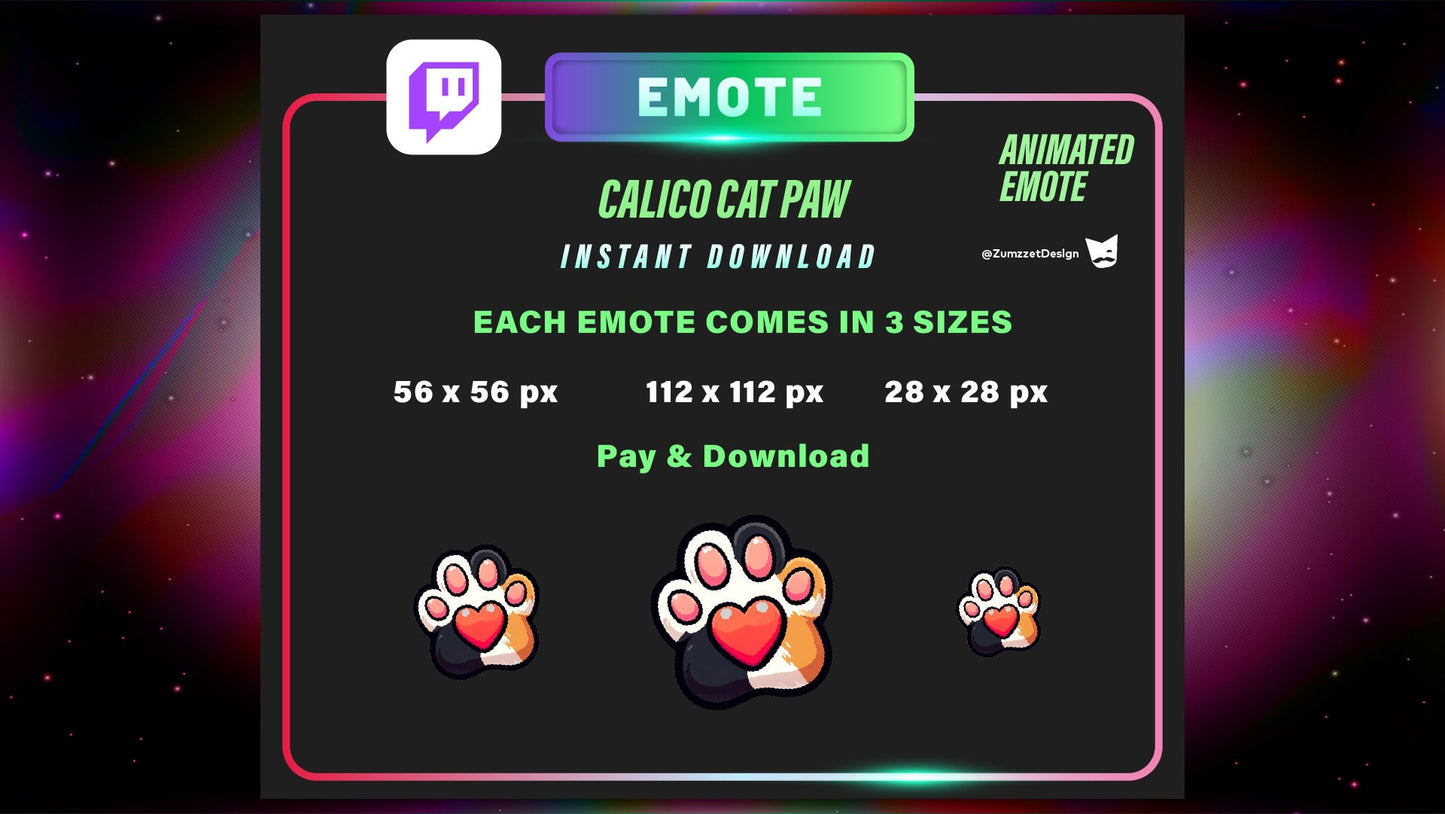 ANIMATED Cat Paw Emote  for Twitch, Streamer, Gaming, Streaming, Stream Emotes, Love Emote, Cute Emote, Calico Cat Emote, Cat Lover Emote