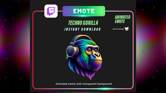 ANIMATED Techno Rave Gorilla Emote for Twitch, Streamer, Gaming, Streaming, Stream Emotes, Headphone Emote, Music Emote, Rave Emote Twitch