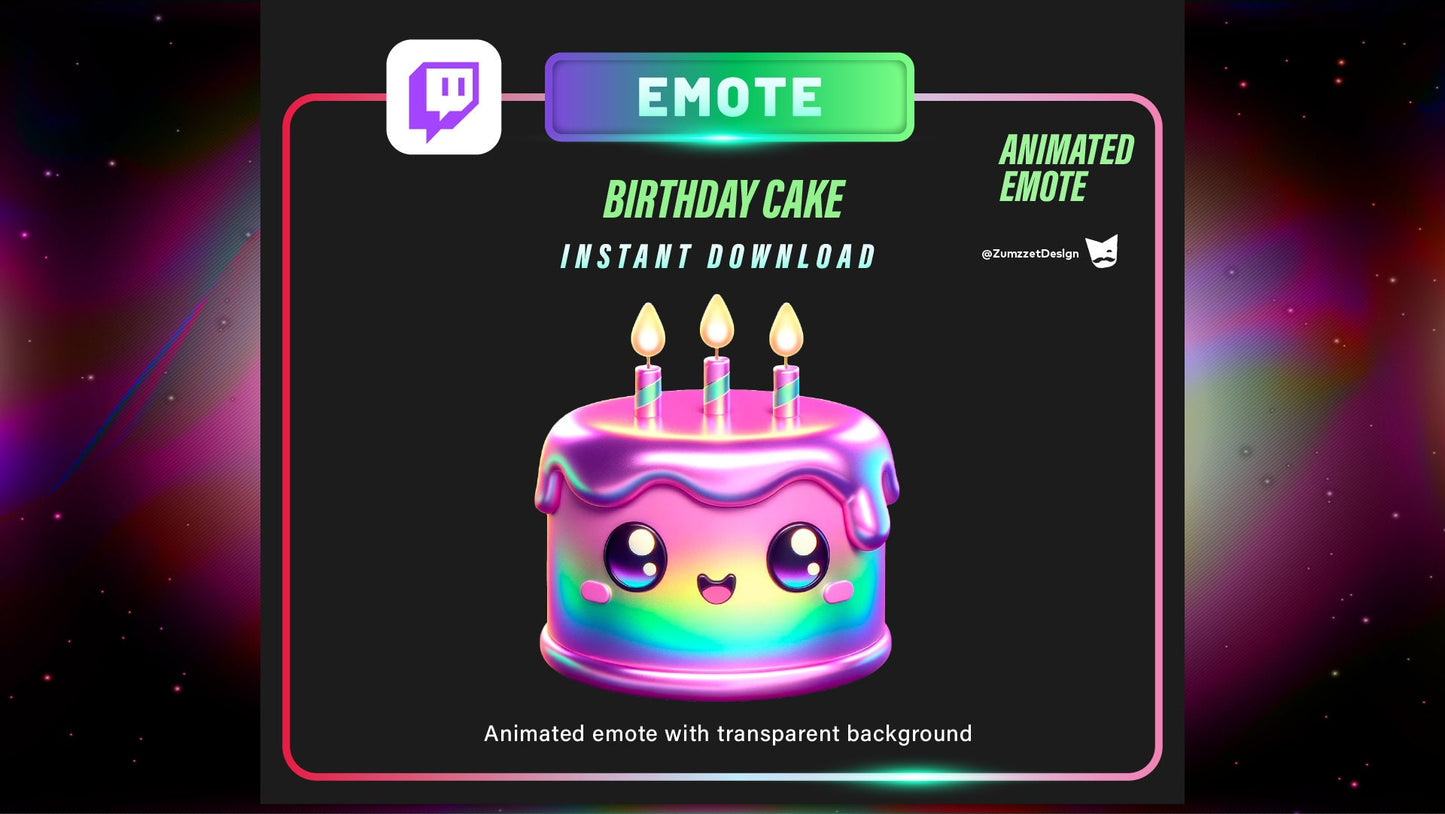 ANIMATED Pink Birthday Cake Emote  for Twitch, Streamer, Gaming, Streaming, Stream Emotes, Cute Emote, Celebrations Emote