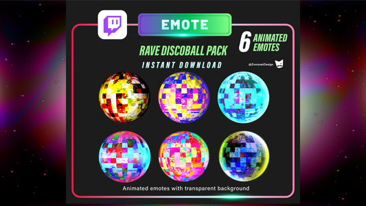 ANIMATED 6 PACK of Disco ball Emote  for Twitch, Streamer, Streaming, Stream Emotes, Gamer Emote, Glow Emote, Rave Emote, Music Emote