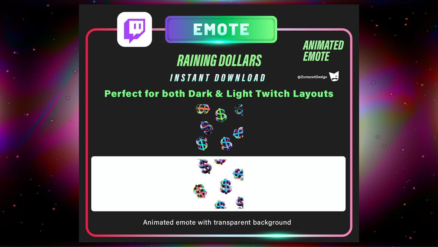 ANIMATED Raining Dollar Sign Emote for Twitch, Streamer, Money Emote, Streaming, Stream Emotes, Funny Emote, Donation Emote