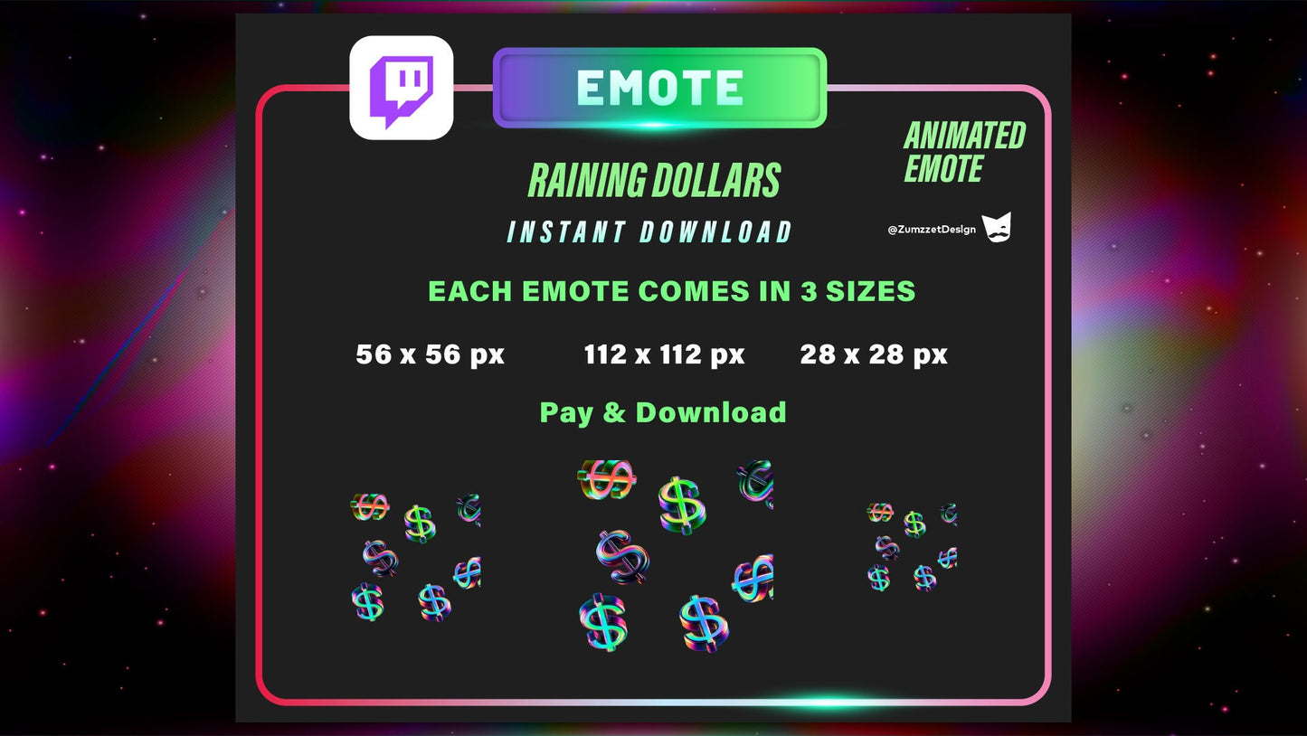 ANIMATED Raining Dollar Sign Emote for Twitch, Streamer, Money Emote, Streaming, Stream Emotes, Funny Emote, Donation Emote