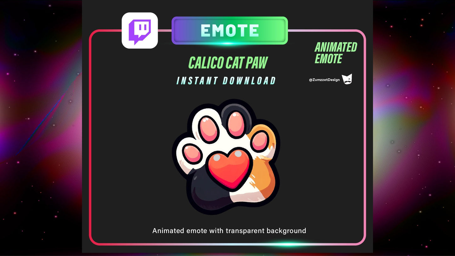 ANIMATED Cat Paw Emote  for Twitch, Streamer, Gaming, Streaming, Stream Emotes, Love Emote, Cute Emote, Calico Cat Emote, Cat Lover Emote