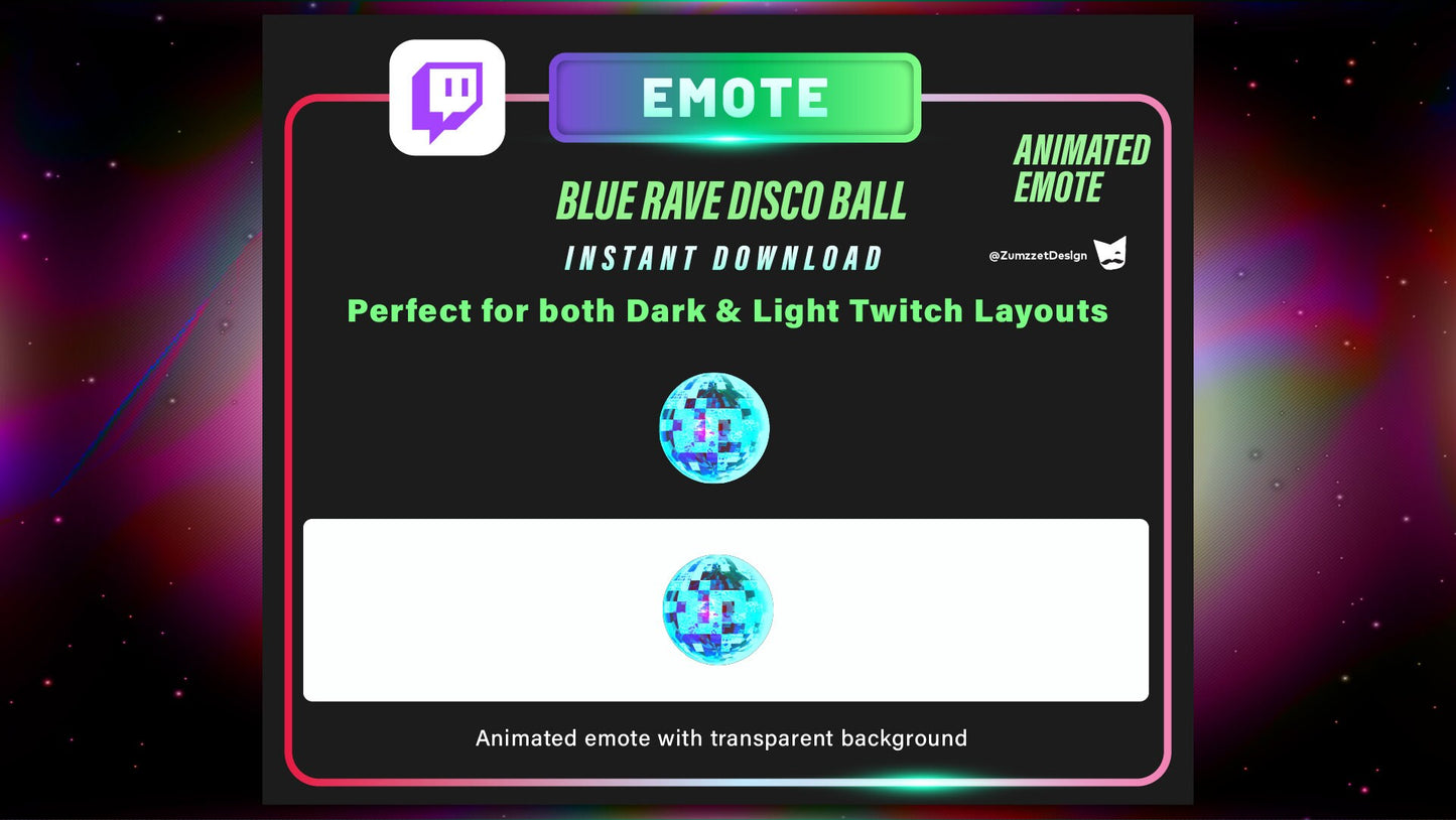ANIMATED Blue Rave Disco ball Emote  for Twitch, Streamer, Gaming, Streaming, Stream Emotes, Gamer Emote, Glowing Emote
