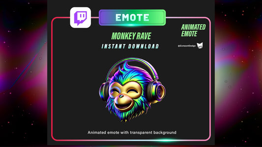 ANIMATED Techno Rave Monkey Emote for Twitch, Streamer, Gaming, Streaming, Stream Emotes, Headphone Emote, Music Emotes, Rave Emote Twitch