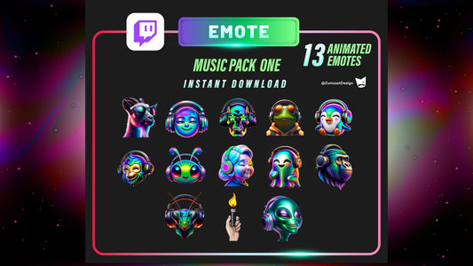 ANIMATED 13 Music Pack Emotes for Twitch, Streamer, Gaming, Streaming, Stream Emotes, Rave Emote, Music Emote, Headphones Emote