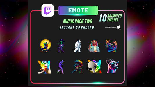 ANIMATED 10 Music Pack Emotes for Twitch, Streamer, Gaming, Streaming, Stream Emotes, Rave Emote, Music Emote, Party Emote