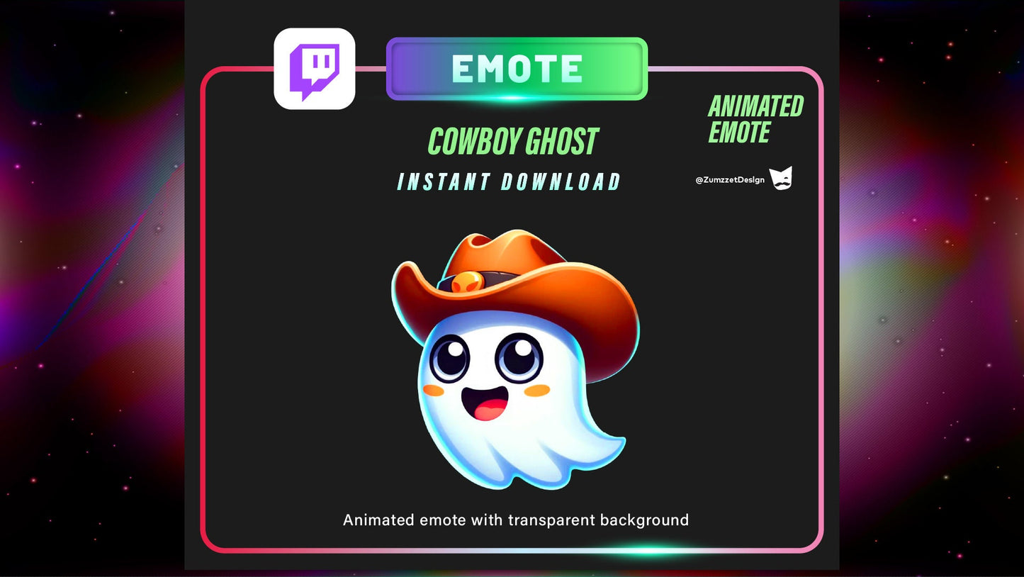 ANIMATED Cute Cowboy Hat Ghost Emote for Twitch, Streamer Emotes, Gaming Emotes, Streaming,  Stream Emotes