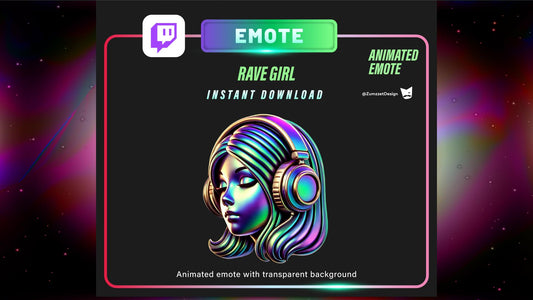 ANIMATED Neon DJ Rave Girl Emote for Twitch, Streamer, Gaming, Streaming, Stream Emotes, Gamer Emote, Glowing Emote