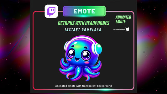 ANIMATED  Neon Dj Octopus with Headphones Emote for Twitch, Streamer, Gaming, Streaming, Stream Emotes, Dancing Emote, Glowing Emote