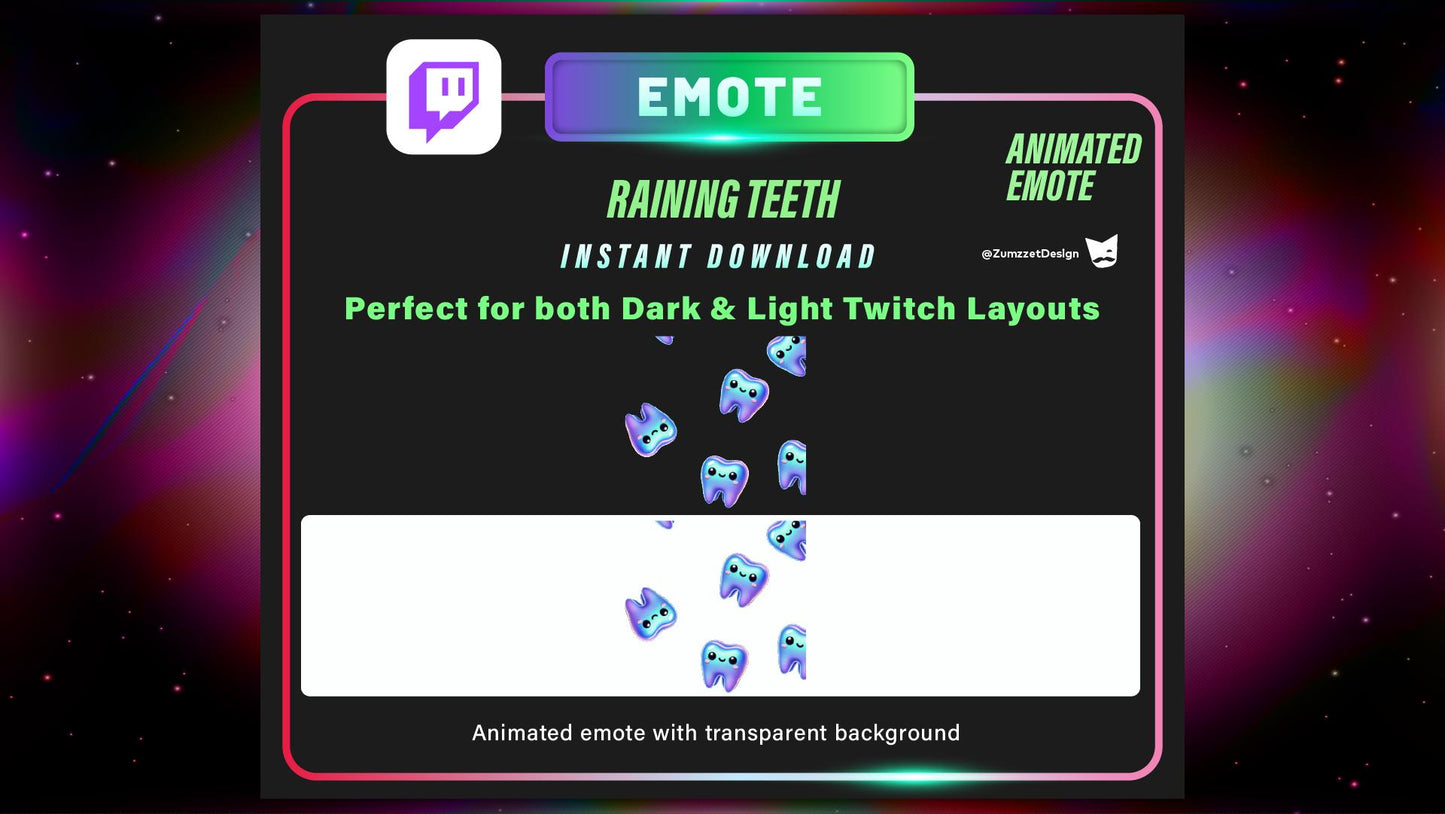 ANIMATED Raining Teeth Emote  for Twitch, Streamer, Gaming, Streaming, Stream Emotes, Halloween Emote, Fun Emote