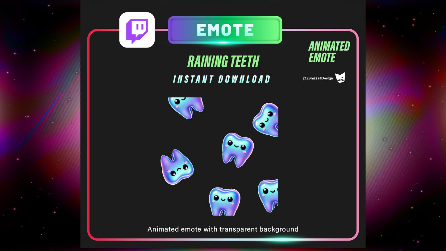 ANIMATED Raining Teeth Emote  for Twitch, Streamer, Gaming, Streaming, Stream Emotes, Halloween Emote, Fun Emote