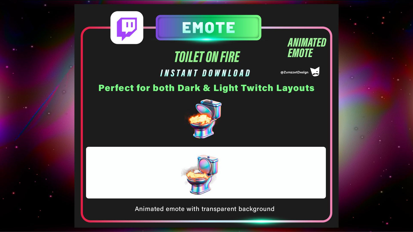 ANIMATED Toilet on Fire Emote, Cute Poop Emote for Twitch, Streamer, Gaming, Streaming, Stream Emotes, Funny Emote