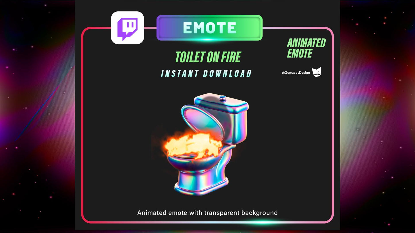 ANIMATED Toilet on Fire Emote, Cute Poop Emote for Twitch, Streamer, Gaming, Streaming, Stream Emotes, Funny Emote