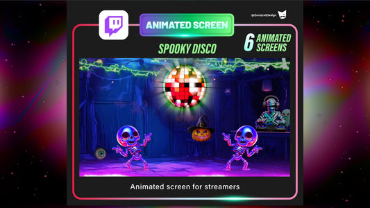 Animated Stream Screens Spooky Halloween Party, Animated Twitch Screens Neon, Vtuber Background, Rave Music Stream Alert, Ghost Alert