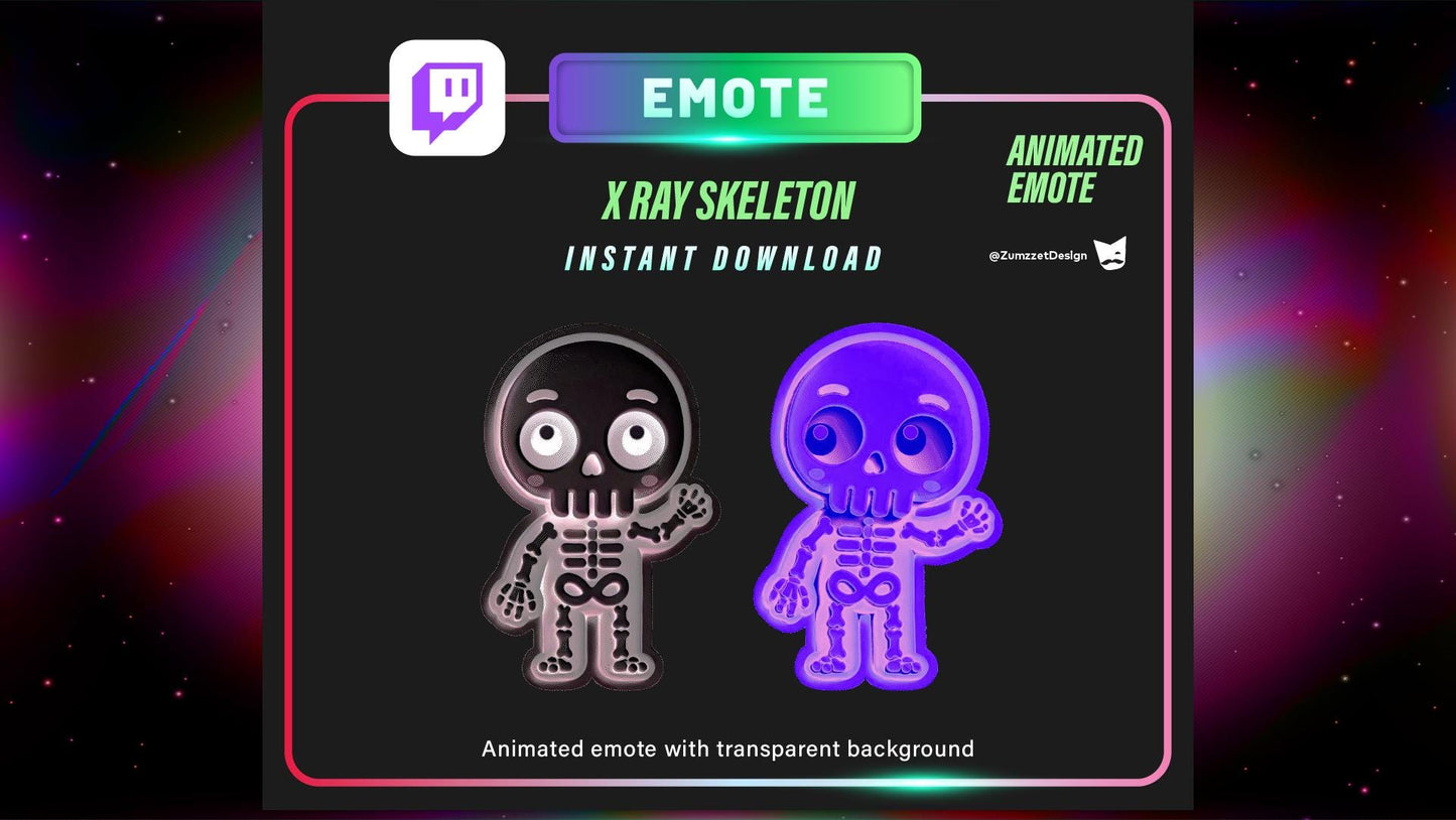 ANIMATED Xray Waving Skeleton Emote for Twitch, Streamer, Spooky Emote, Streaming, Stream Emotes, Horror Emote, Skeleton Emote