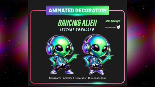 ANIMATED Stream Decoration, Neon Rave Dancing Alien, Vtuber Decoration Overlay, Streaming Assets, Party Stream