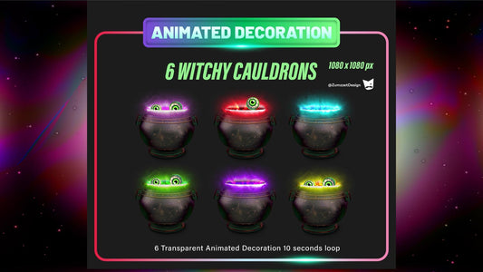 6 ANIMATED Witchy Cauldrons, Stream Decoration, Spooky Halloween Decoration [Digital Product]