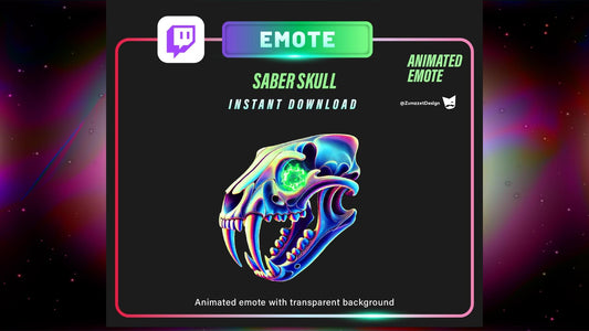 ANIMATED Saber Tooth Neon Skull Emote for Twitch, Streamer, Gaming, Streaming, Stream Emotes, Horror Emote, Skeleton Emote