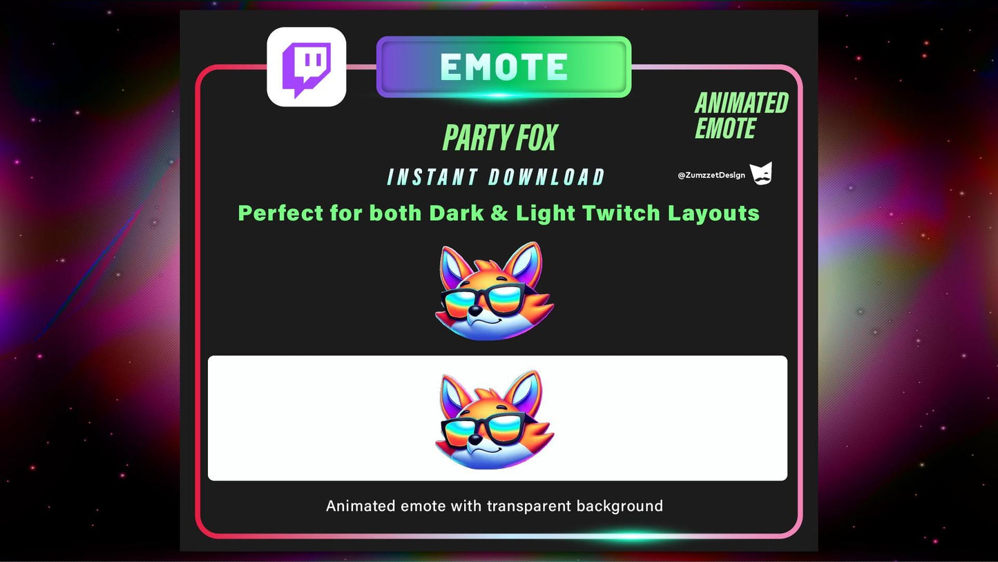 ANIMATED Techno Party Fox Emote for Twitch, Streamer, Gaming, Streaming, Stream Emotes, Fox Emote, Music Emote, Rave Emote Twitch