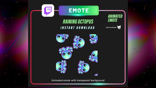 ANIMATED Raining Neon Cute Octopus Emote  for Twitch, Streamer, Gaming, Streaming, Stream Emotes, Kawaii Emote, Fun Emote
