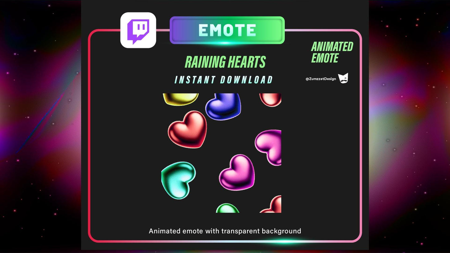 ANIMATED Raining Hearts Emote  for Twitch, Streamer, Gaming, Streaming, Stream Emotes, Love Emote, Valentines Emote