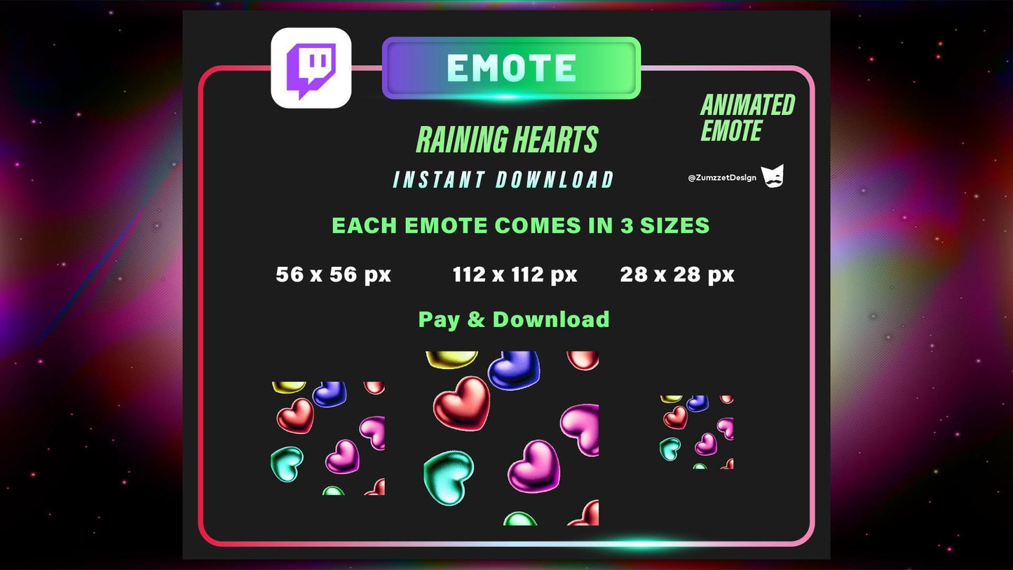 ANIMATED Raining Hearts Emote  for Twitch, Streamer, Gaming, Streaming, Stream Emotes, Love Emote, Valentines Emote