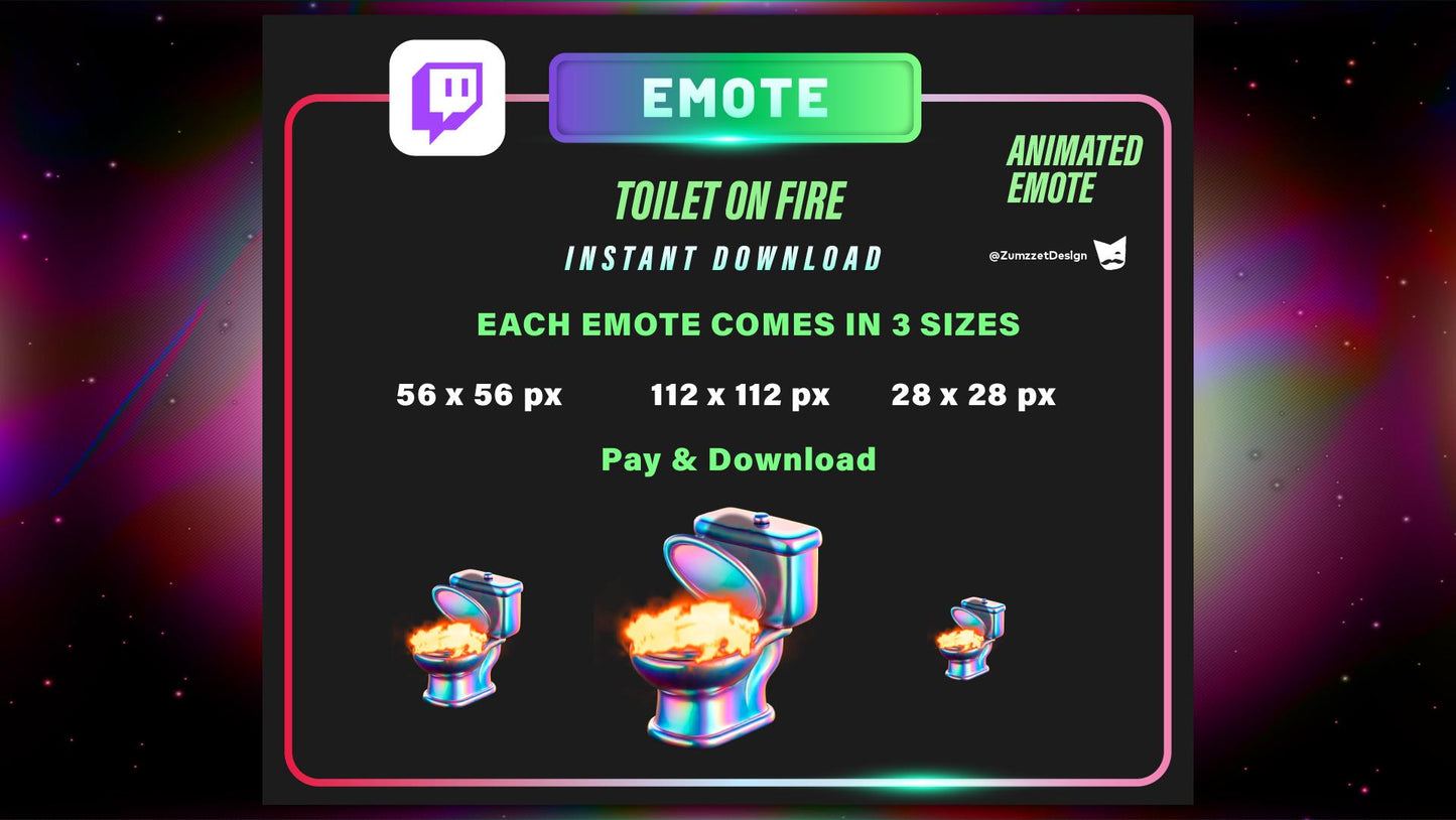 ANIMATED Toilet on Fire Emote, Cute Poop Emote for Twitch, Streamer, Gaming, Streaming, Stream Emotes, Funny Emote
