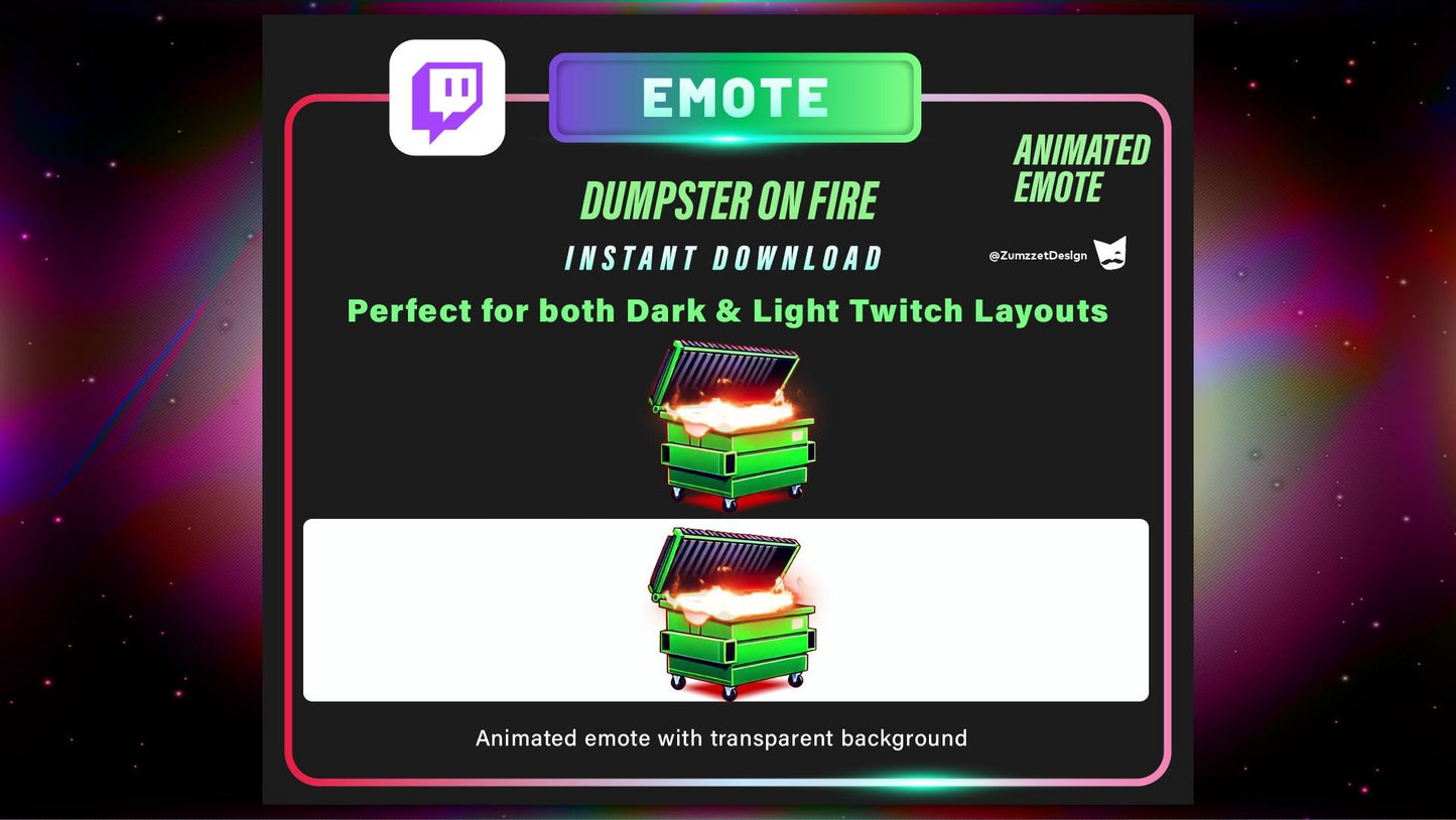 Animated Dumpster Fire on Fire Set for Twitch, Streamer, Gaming, Streaming, Stream Emotes, Gamer Emote, Garbage Trash Emote