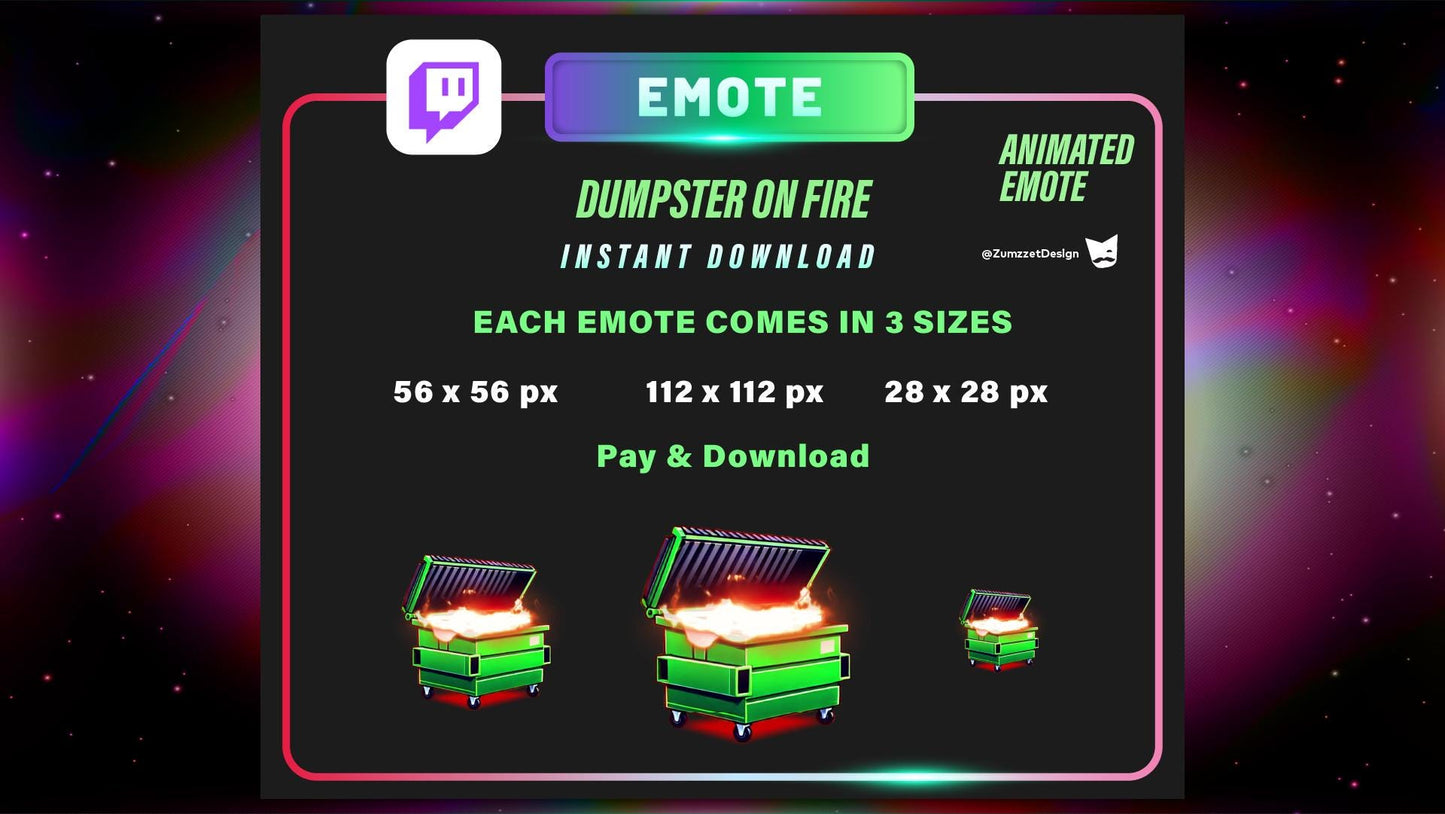 Animated Dumpster Fire on Fire Set for Twitch, Streamer, Gaming, Streaming, Stream Emotes, Gamer Emote, Garbage Trash Emote