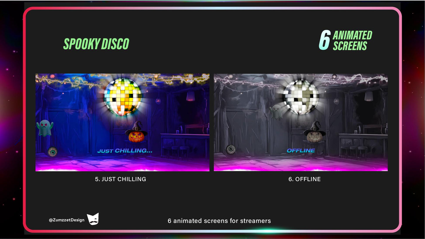Animated Stream Screens Spooky Halloween Party, Animated Twitch Screens Neon, Vtuber Background, Rave Music Stream Alert, Ghost Alert