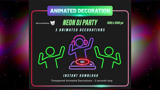ANIMATED 3 Neon Dj Party Decoration, Neon Rave Dancing, Vtuber Decoration Overlay, Streaming Assets, Party Stream