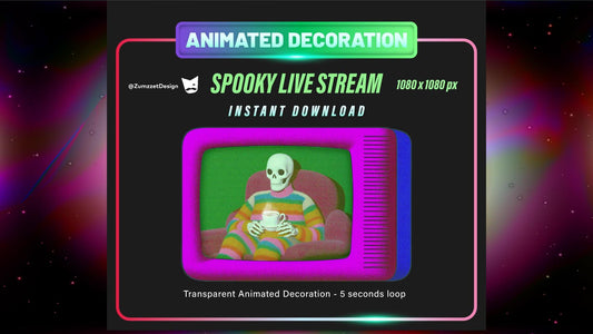 ANIMATED Spooky Tv Stream Decoration, Spooky Halloween Decoration, Vtuber Decoration Overlay, Streaming Assets, Skull Asset