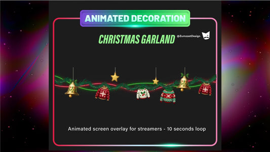 ANIMATED Christmas Light Chains Animated Stream Decorations, Ugly Sweater String Twitch Overlay, Christmas Light Decoration for Streamers