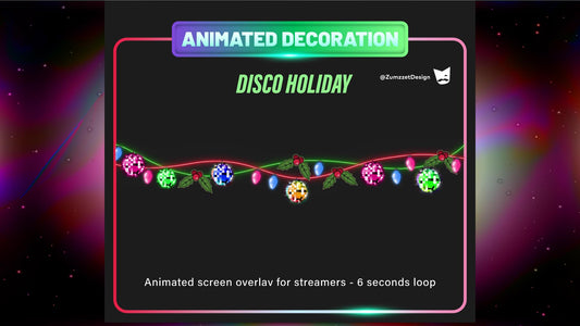 Disco Christmas Light Chains Animated Stream Decorations, Rave Party String Lights Twitch Overlay, Christmas Light Decoration for Streamers