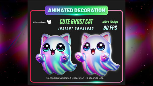 ANIMATED Transparent Ghost Cat Stream Decoration, Spooky Halloween Decoration, Cat Vtuber Decoration Overlay, Streaming Assets