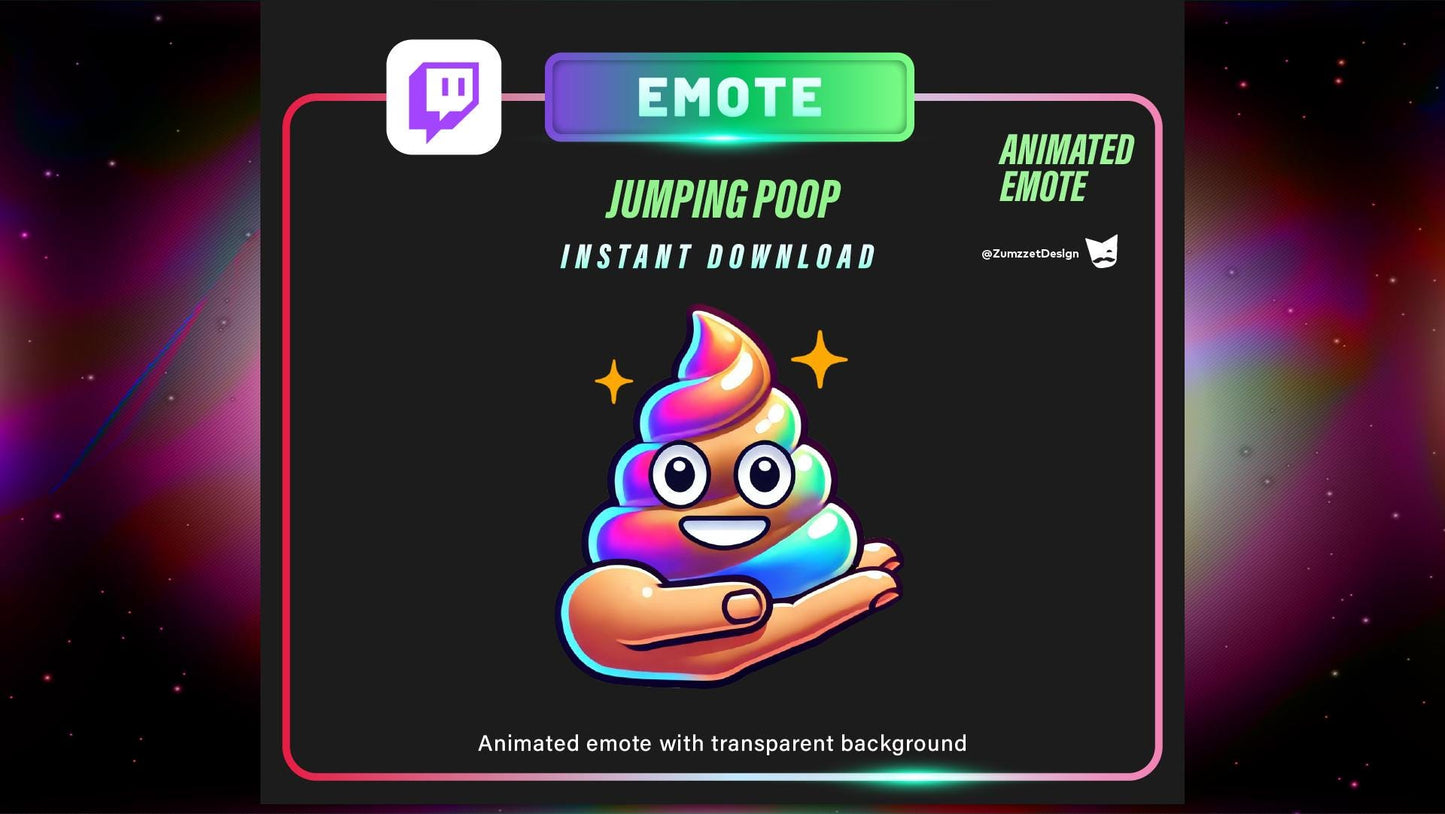 ANIMATED Iridescent Jumping Poop Emote, Cute Poop Emote for Twitch, Streamer, Gaming, Streaming, Stream Emotes, Funny Emote