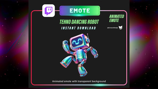 ANIMATED Neon Disco Techno Rave Robot Emote for Twitch, Streamer, Party Emote, Streaming, Stream Emotes, Glowing Emote, Dancing Emote