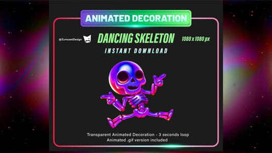 ANIMATED Rave Dancing Skeleton Spooky Decoration, Neon Overlay Dancing, Vtuber Decoration Overlay, Streaming Assets, Party Stream