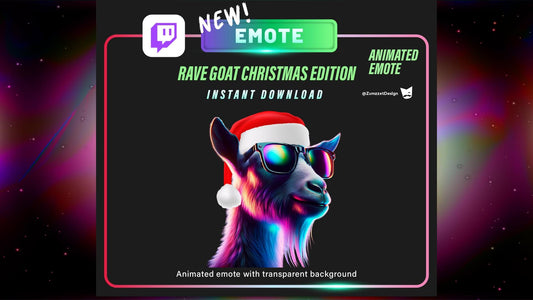 ANIMATED Xmas Goat Emote for Twitch, Streamer, Gaming, Streaming, Stream Emotes, Glowing Emote, Music Emote, NYE Emote, Christmas Emote