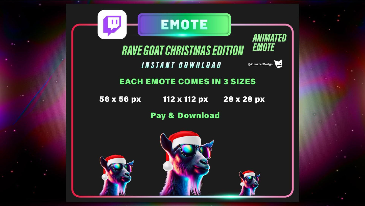 ANIMATED Xmas Goat Emote for Twitch, Streamer, Gaming, Streaming, Stream Emotes, Glowing Emote, Music Emote, NYE Emote, Christmas Emote