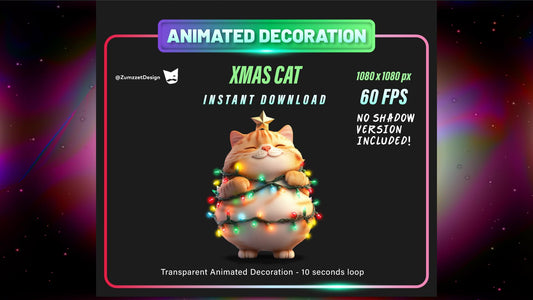 ANIMATED Xmas Christmas Cat Stream Decoration, Winter Emote Decoration, Cat Vtuber Decoration Overlay, Streaming Assets