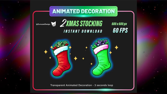 ANIMATED DECORATION 2 Christmas Stockings for Twitch, Streamer, Stream Decoration, Christmas Emote, Winter Emote, Xmas Emote