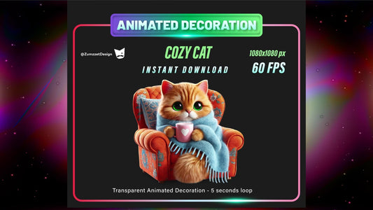 ANIMATED Cozy Reading  Cat Stream Decoration, Transparent Background WEBM Seamless Loop, Ginger Cat Decoration Overlay, Streaming Assets